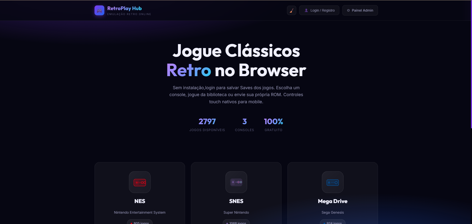 Emulador de Jogos Online Node.js – Plataforma Pronta RetroPlay Hub